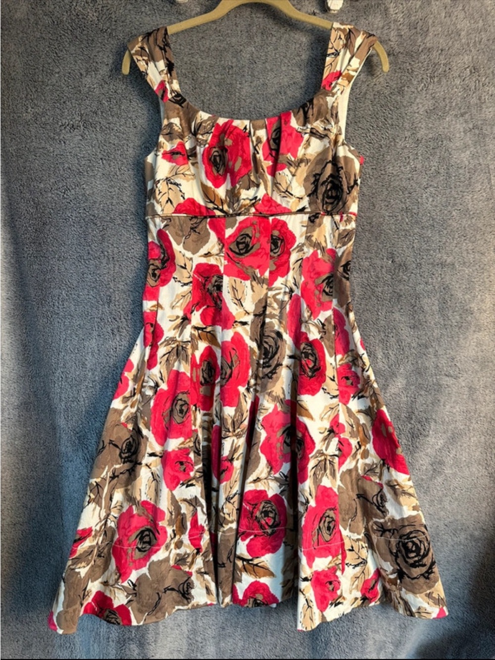 Maggy London Pink and Taupe Floral Midi Fit-and-Flare Dress